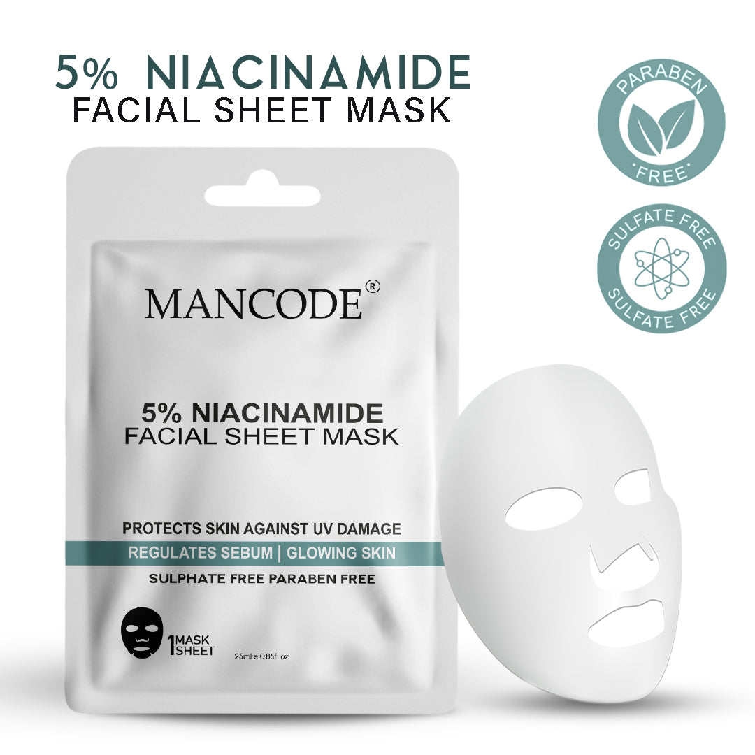 5% Niacinamide Facial Sheet Mask Pack of 3 | Oil Control, Pore Minimizing & Skin Brightening Face Masks