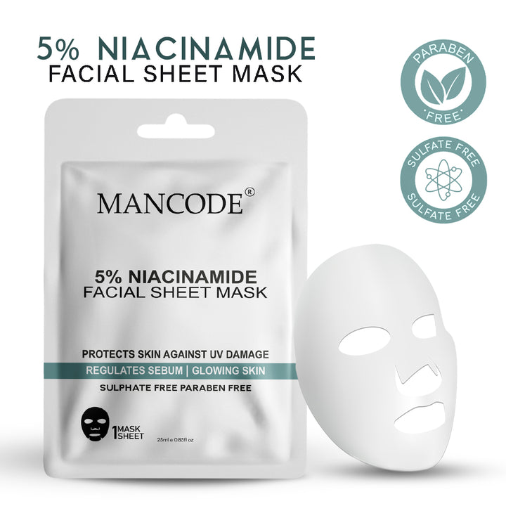 5% Niacinamide Facial Sheet Mask Pack of 3 | Oil Control, Pore Minimizing & Skin Brightening Face Masks