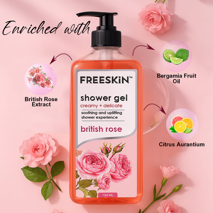 British Rose Shower Gel 750ml | Hydrating Floral Body Wash with Natural Rose Extracts | Gentle Cleanser for Soft, Smooth & Glowing Skin