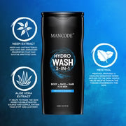 Hydro Wash 3 in 1 450ml | Face Wash + Body Wash + Shampoo for Men | Hydrating All-in-One Cleanser | Long Lasting Freshness & Deep Cleansing