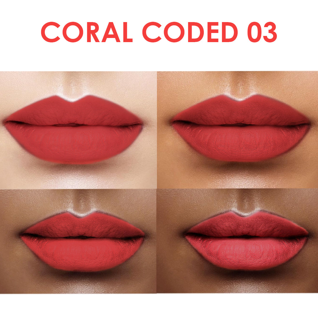 Creamy Matte Lipstick Coral Coded Shade 03 – Long Lasting Matte Lipstick, Full Coverage, Highly Pigmented Coral Lip Color for Women (3.8g)