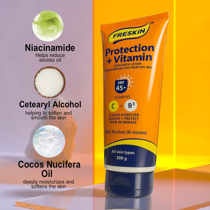 Sunscreen SPF 45+ PA+++ 200g | Broad Spectrum Sun Protection | Vitamin C & Niacinamide Brightening, Hydrating & Non-Greasy Sunscreen