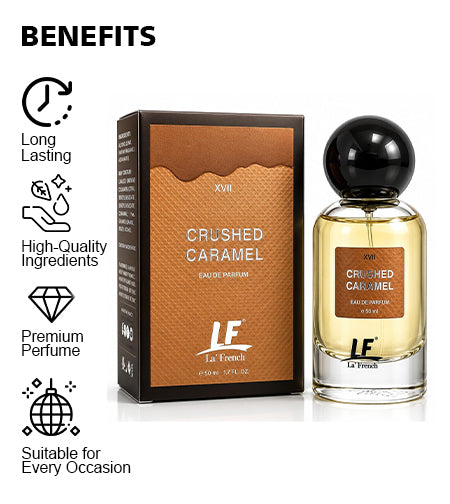 La French Crushed Caramel Unisex Perfume 50ml | Long Lasting Sweet Caramel Fragrance | Premium Eau De Parfum for Men & Women promises