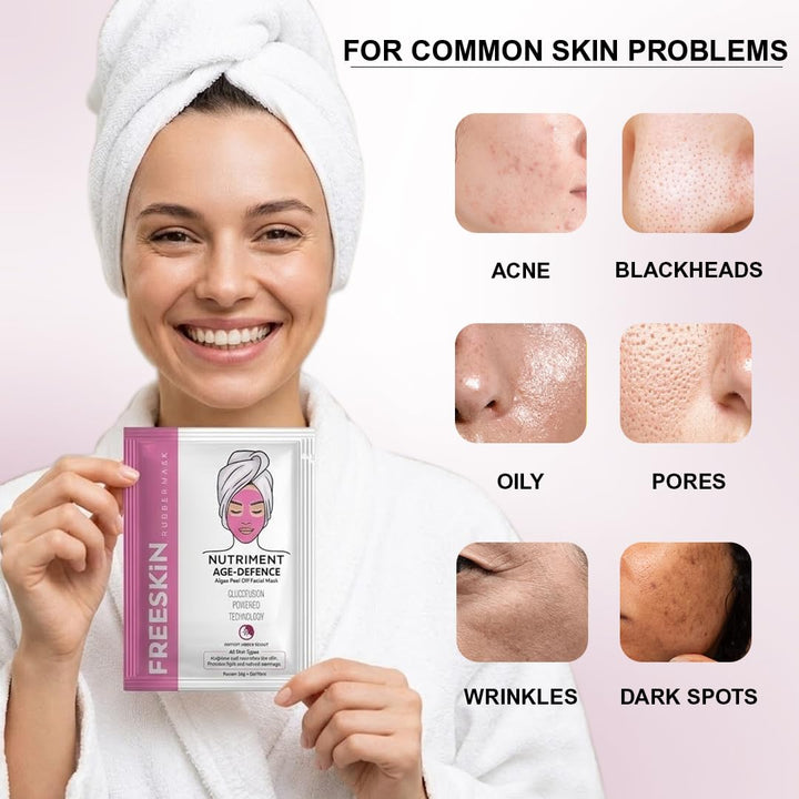 Age Defence Algae Peel-Off Mask Kit for All Skin Types | Professional Facial Treatment | Hydrating &Nourishing Skin Care | Powder 25g + Gel 75ml