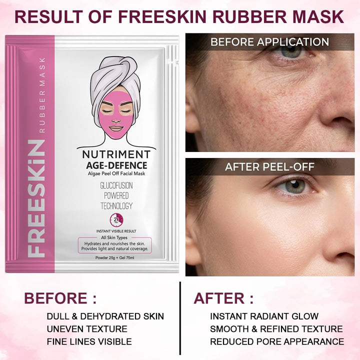 Age Defence Algae Peel-Off Mask Kit for All Skin Types | Professional Facial Treatment | Hydrating &Nourishing Skin Care | Powder 25g + Gel 75ml