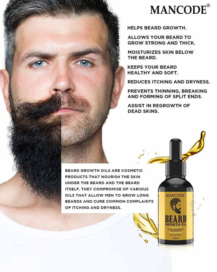 Beard Growth Oil Accelerator 50ml | Fast Beard Growth Oil for Men | Thicker Fuller Beard & Patchy Beard Solution | Non-Greasy Nourishing Beard Oil