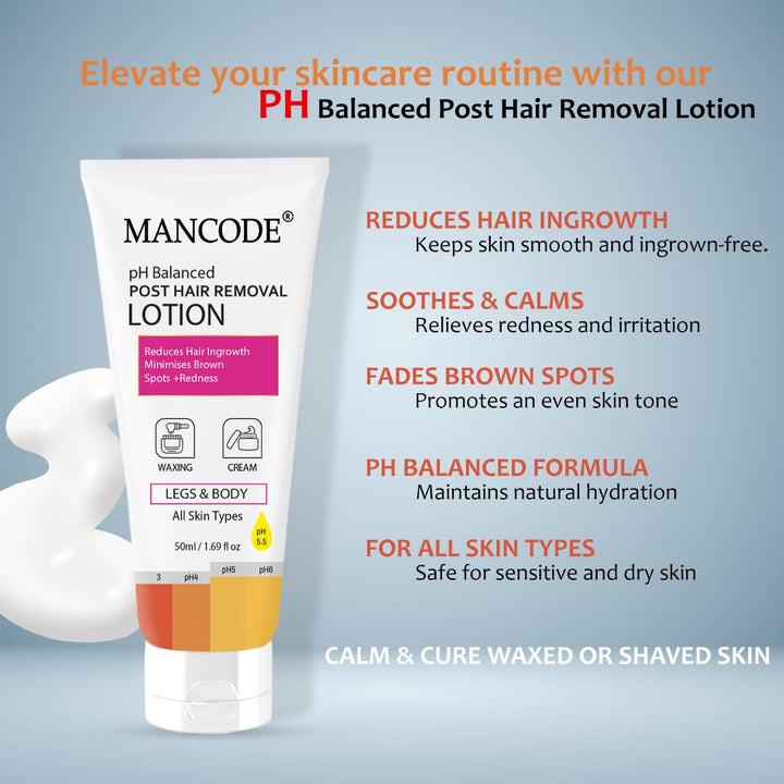 PH Balanced Post Hair Removal Lotion 50ml | Soothing After Wax & Shave Lotion | Reduces Redness, Irritation & Ingrown Hair Care for Smooth Skin