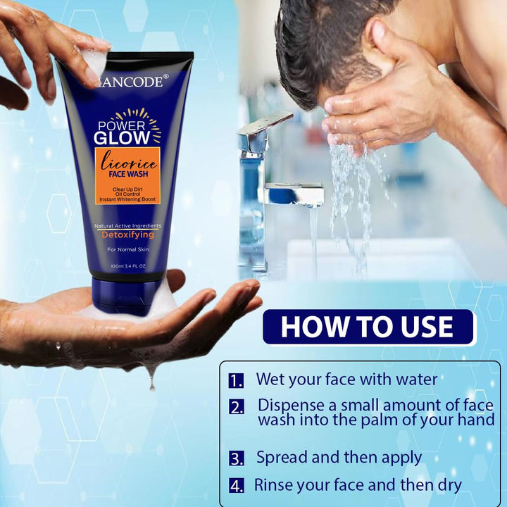 Power Glow Licorice Face Wash 100ml for Men | Instant Brightening & Oil Control Face Wash | Deep Cleansing Cleanser for All Skin Types