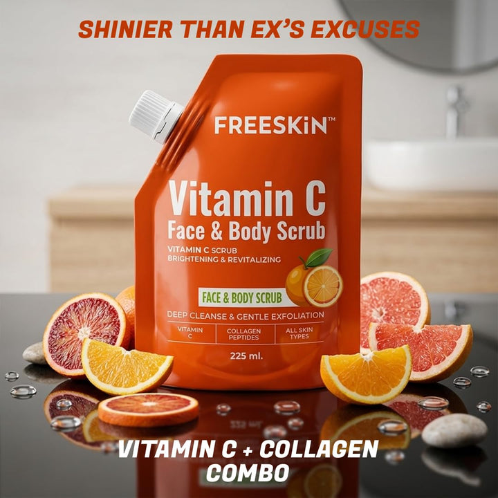 Vitamin C Face & Body Scrub 225ml | Brightening & Tan Removal Exfoliating Scrub