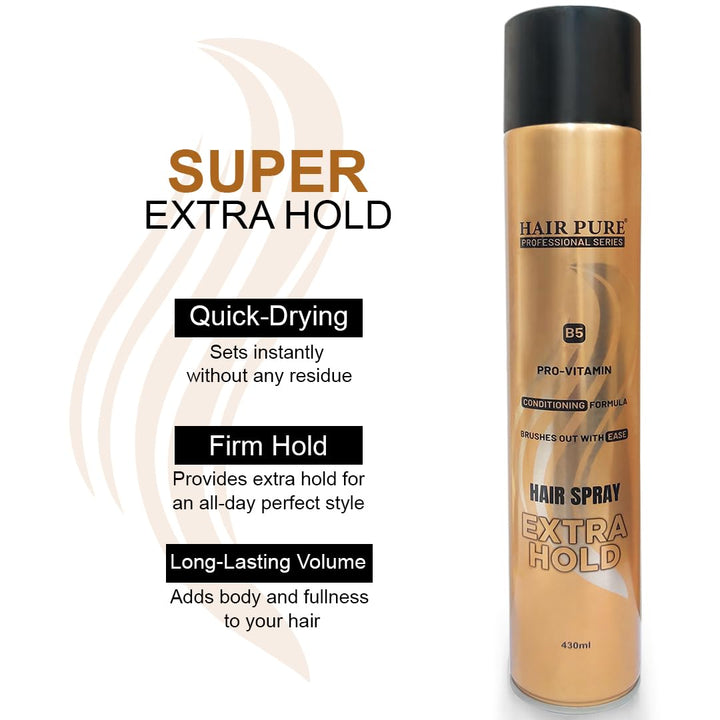 Extra Hold Hair Spray 430ml | Pro-Vitamin B5 Conditioning Formula | Long Lasting Strong Hold Hair Spray for All Hair Types