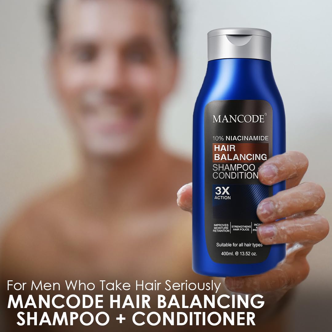 Hair Balancing Shampoo + Conditioner 400ml – 2-in-1 Formula with 10% Niacinamide for Oily Scalp Control, Dandruff Reduction & Stronger Hair
