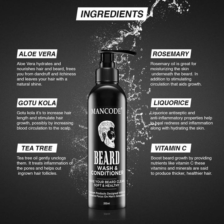 Beard Wash & Conditioner 200ml | 2-in-1 Beard Cleanser for Men | Softens, Hydrates & Reduces Itch | Natural Beard Care with Aloe Vera & Vitamin C