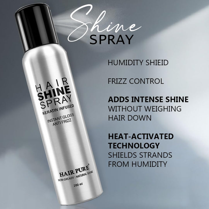 Hair Shine Spray Keratin Infused 200ml | Instant Gloss & Anti-Frizz Hair Spray | Non-Greasy Natural Shine Finish | Smooth & Silky Hair Styling Spray – 200 ml