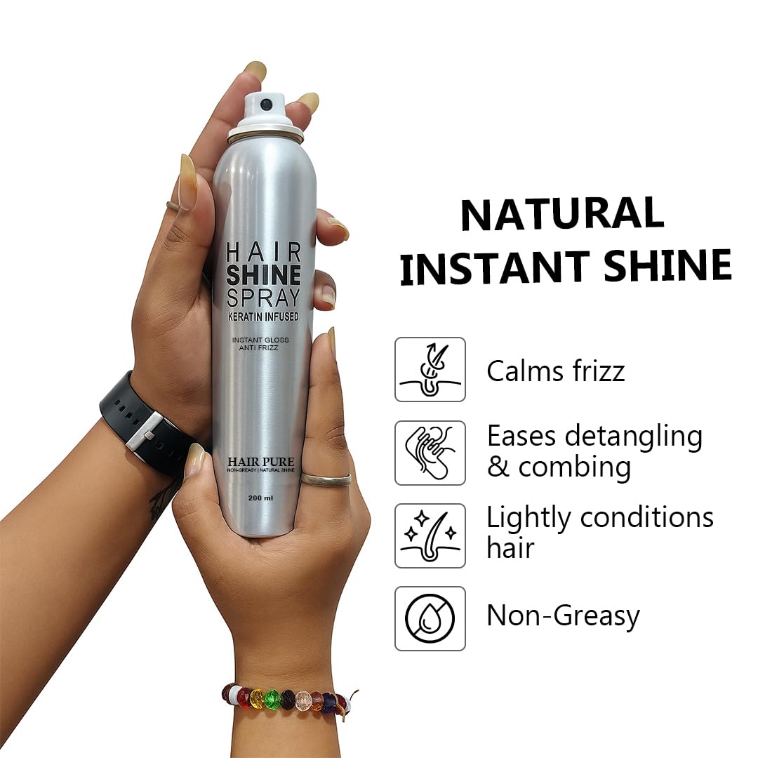 Hair Shine Spray Keratin Infused 200ml | Instant Gloss & Anti-Frizz Hair Spray | Non-Greasy Natural Shine Finish | Smooth & Silky Hair Styling Spray – 200 ml