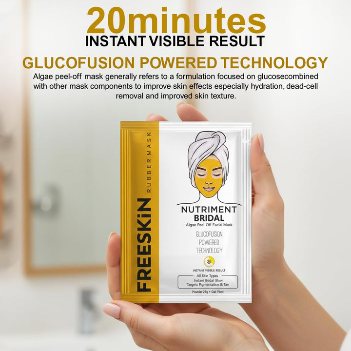 Bridal Algae Peel-Off Mask Kit for All Skin Types | Instant Bridal Glow | Targets Pigmentation &amp; Tan Removal | Professional Facial Treatment | Powder 25g + Gel 75ml