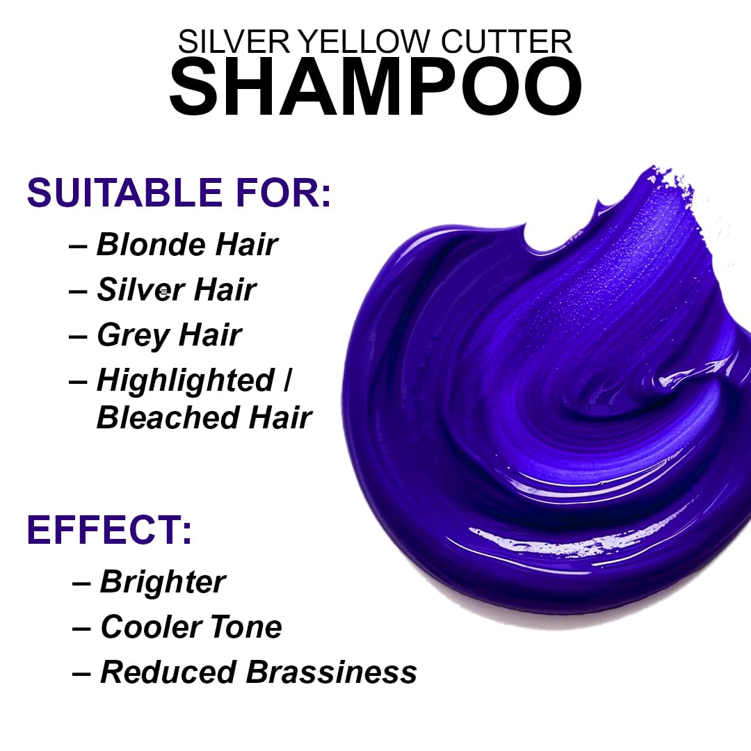 Silver Yellow Cutter Shampoo 250ml | Neutralizes Yellow & Brassy Tones | Brightens Silver, Blonde & Platinum Hair | Sulphate & Paraben Free Professional Shampoo