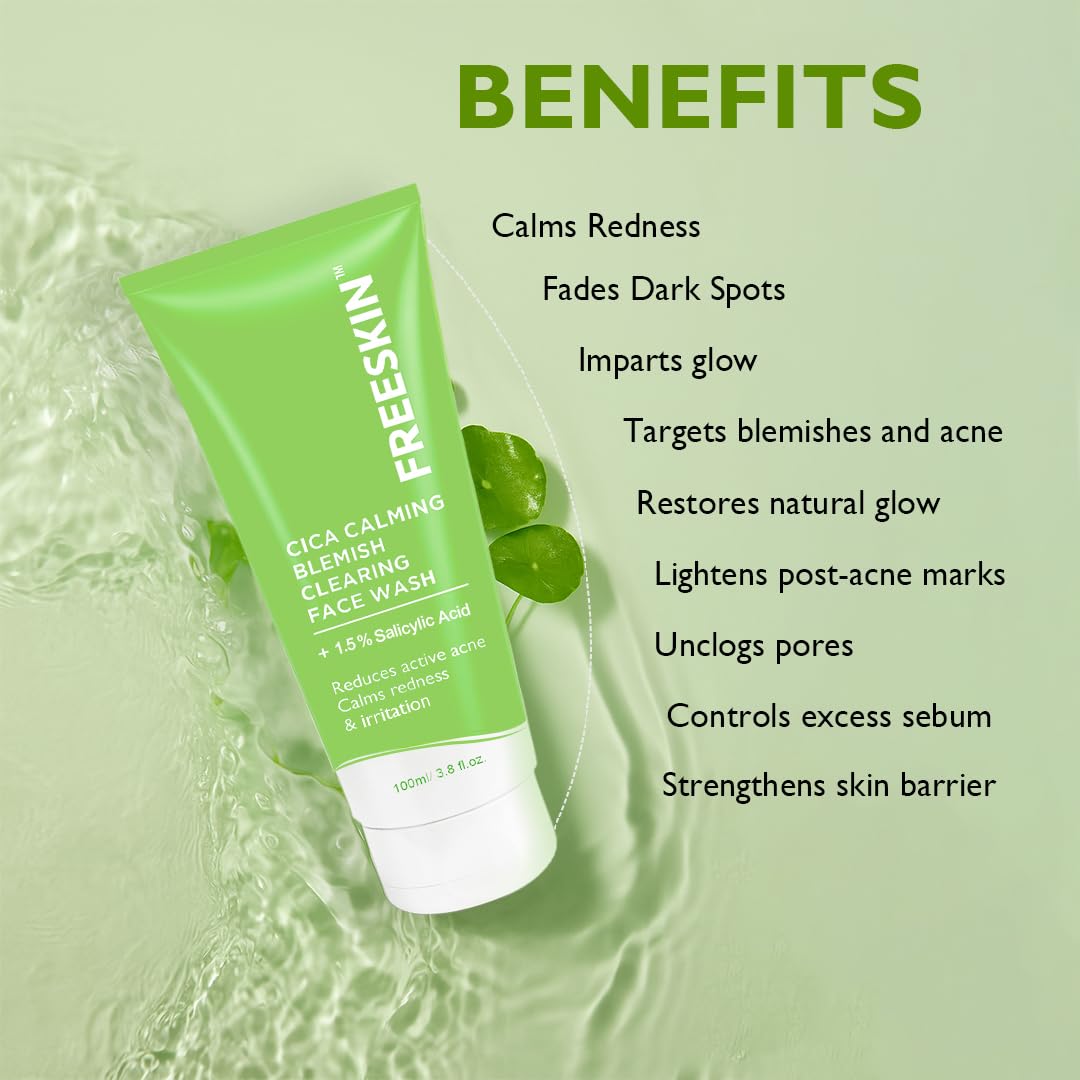 CICA Calming Blemish Clearing Face Wash 100ml | 1.5% Salicylic Acid Cleanser | Anti-Acne Face Wash for Oil Control, Blackhead Removal & Clear Skin