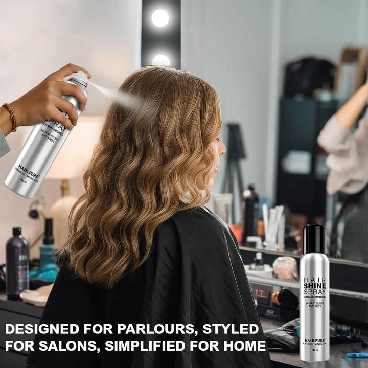 Hair Shine Spray Keratin Infused 200ml | Instant Gloss & Anti-Frizz Hair Spray | Non-Greasy Natural Shine Finish | Smooth & Silky Hair Styling Spray – 200 ml