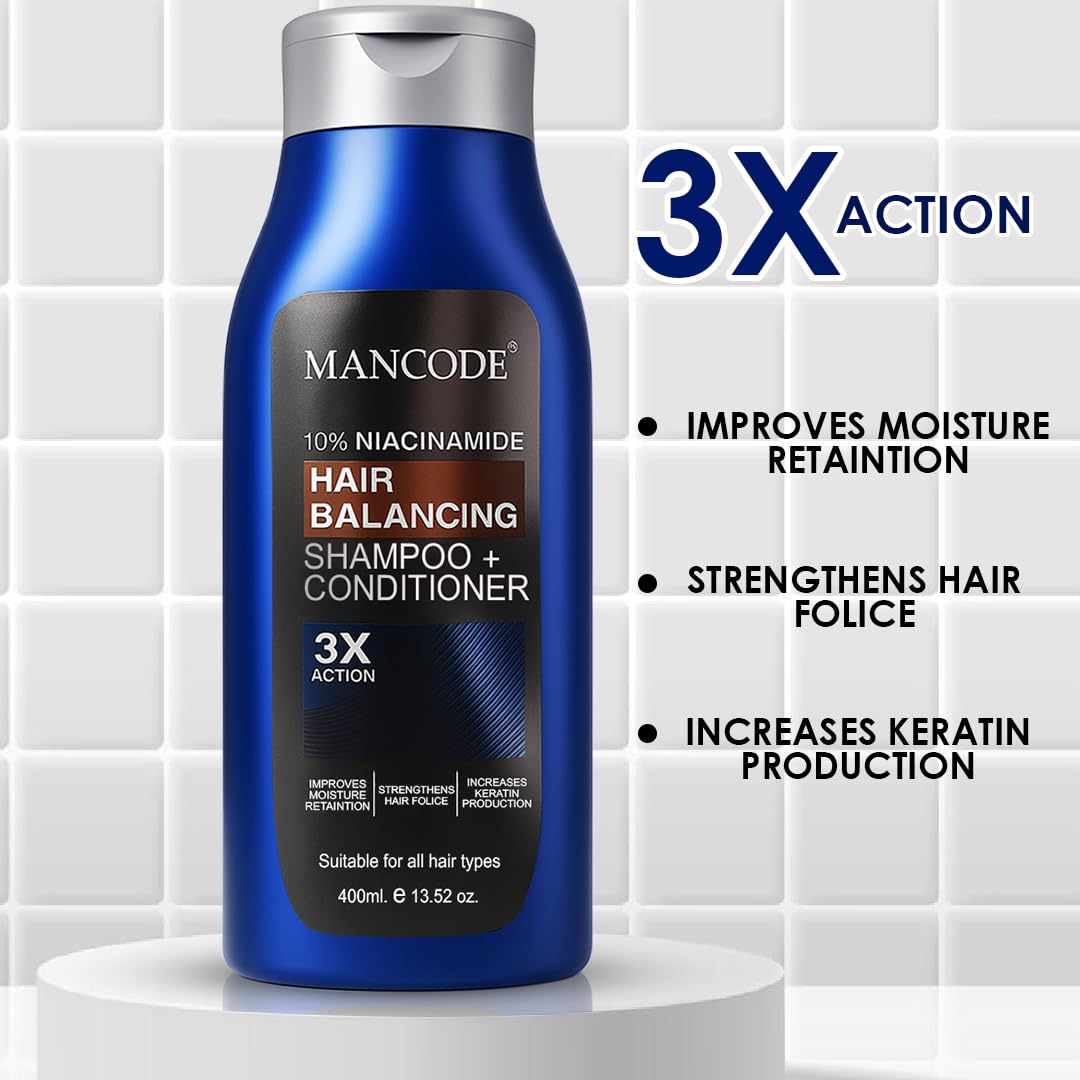 Hair Balancing Shampoo + Conditioner 400ml – 2-in-1 Formula with 10% Niacinamide for Oily Scalp Control, Dandruff Reduction & Stronger Hair