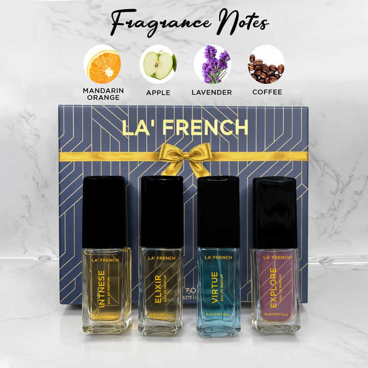 Purple Perfume Gift Set for Men & Women 4x15ml | Elixir Explore Intense Virtue | Long Lasting Mini Eau De Parfum Set | Luxury Unisex Fragrance Gift Pack