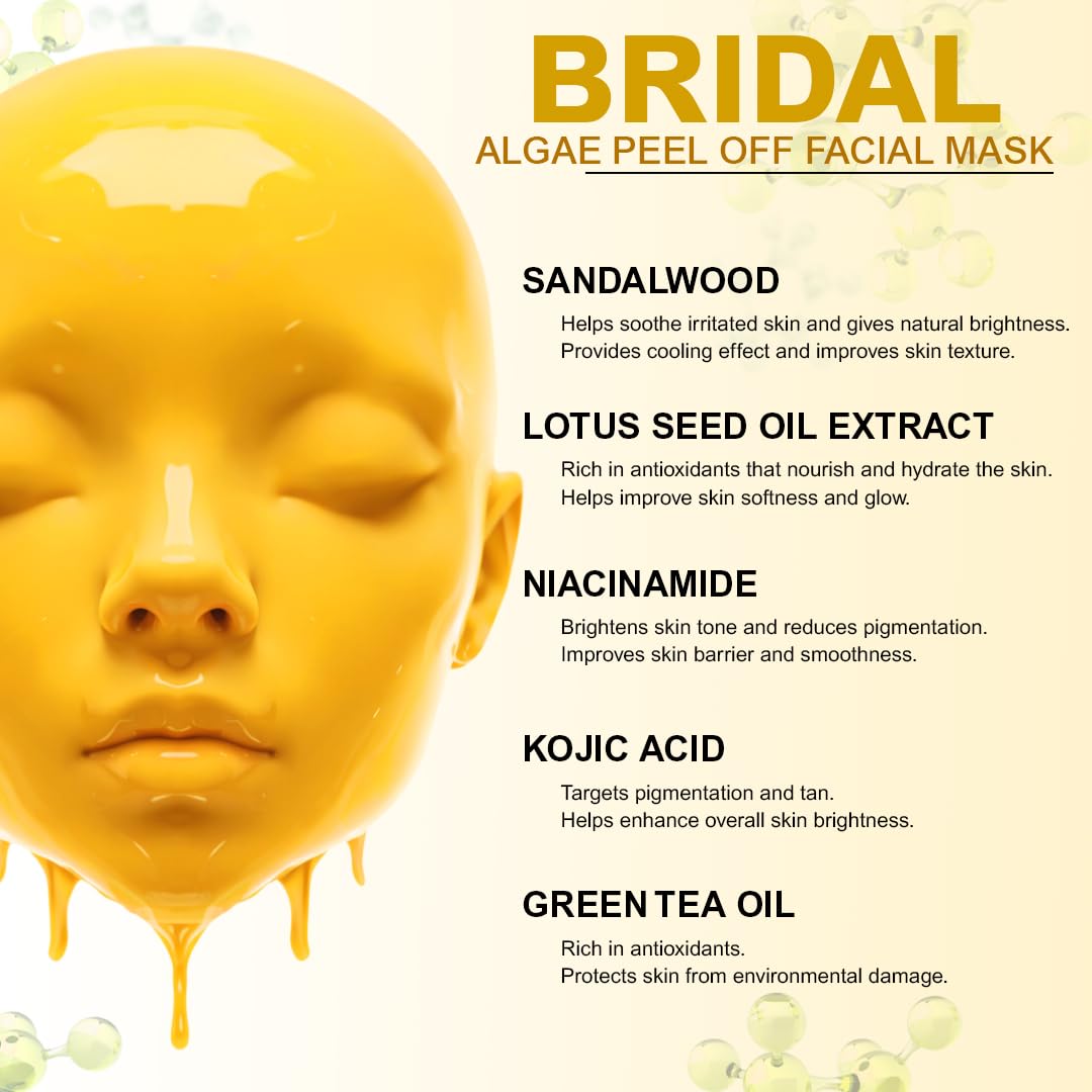 Bridal Algae Peel-Off Mask Kit for All Skin Types | Instant Bridal Glow | Targets Pigmentation &amp; Tan Removal | Professional Facial Treatment | Powder 25g + Gel 75ml