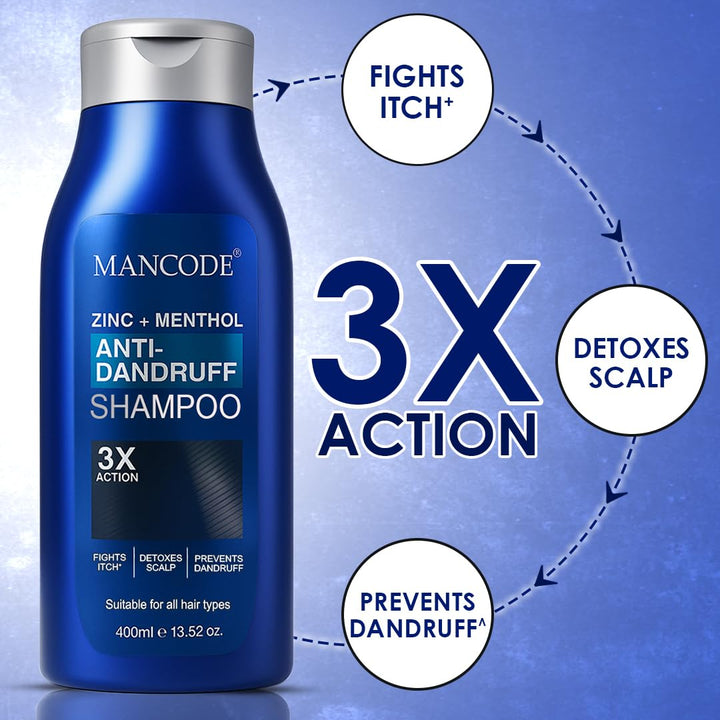 Anti-Dandruff Shampoo (400ml) | Zinc Pyrithione & Menthol Cooling Formula for Men – Fights Dandruff, Cleanses Scalp & Strengthens Hair