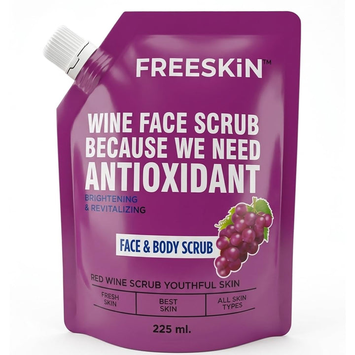 Red Wine Face & Body Scrub 225ml | Antioxidant-Rich Exfoliating Scrub| Glowing & Radiant Skin