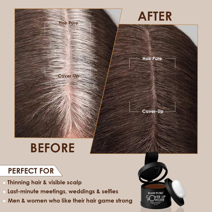 Hair Pure Cover-Up Hair Powder Brown 4g – Instant Grey Root & Bald Spot Coverage, Natural Hair Thickening & Volume Powder