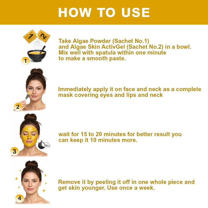 Bridal Algae Peel-Off Mask Kit for All Skin Types | Instant Bridal Glow | Targets Pigmentation &amp; Tan Removal | Professional Facial Treatment | Powder 25g + Gel 75ml