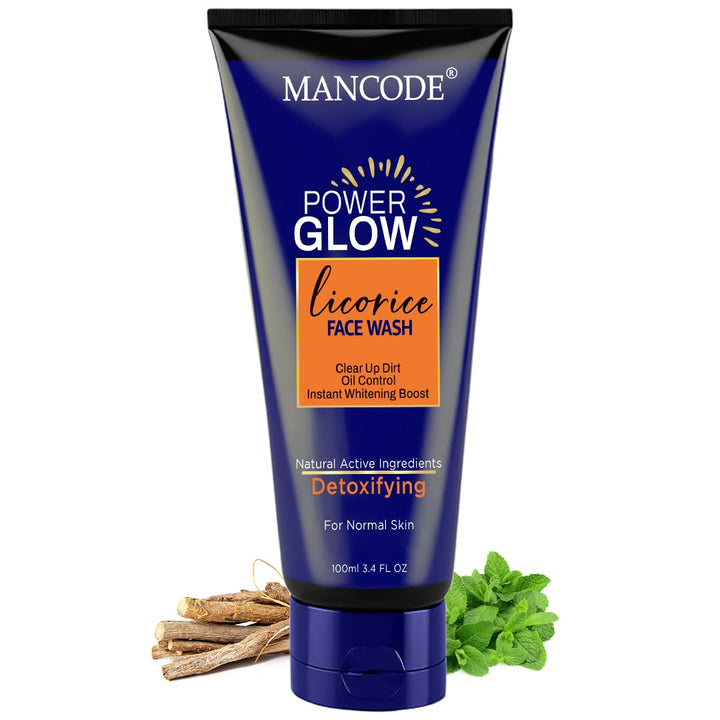 Power Glow Licorice Face Wash 100ml for Men | Instant Brightening & Oil Control Face Wash | Deep Cleansing Cleanser for All Skin Types