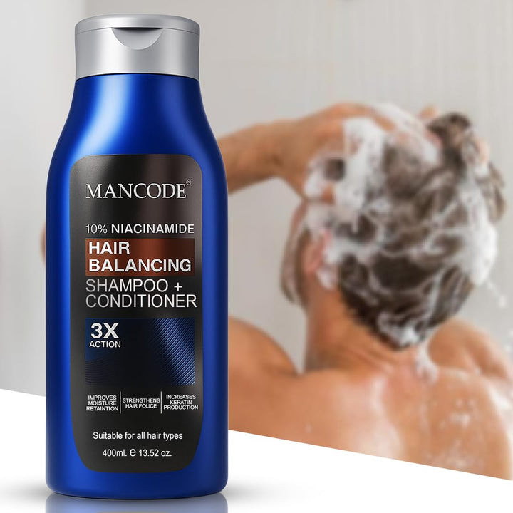 Hair Balancing Shampoo + Conditioner 400ml – 2-in-1 Formula with 10% Niacinamide for Oily Scalp Control, Dandruff Reduction & Stronger Hair