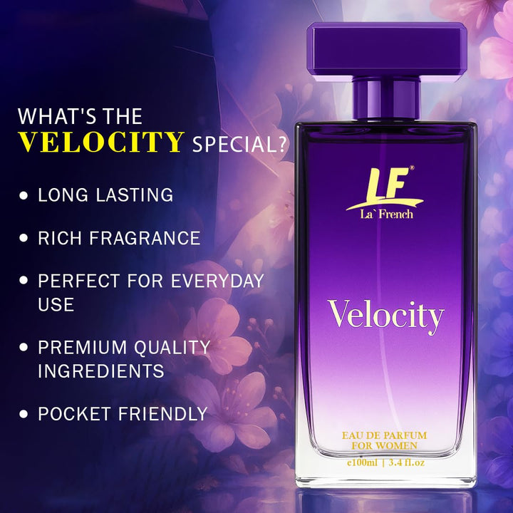 Velocity Perfume for Women 100ml – Long Lasting Eau De Parfum | Fresh Floral Bergamot Amber Sandalwood Fragrance