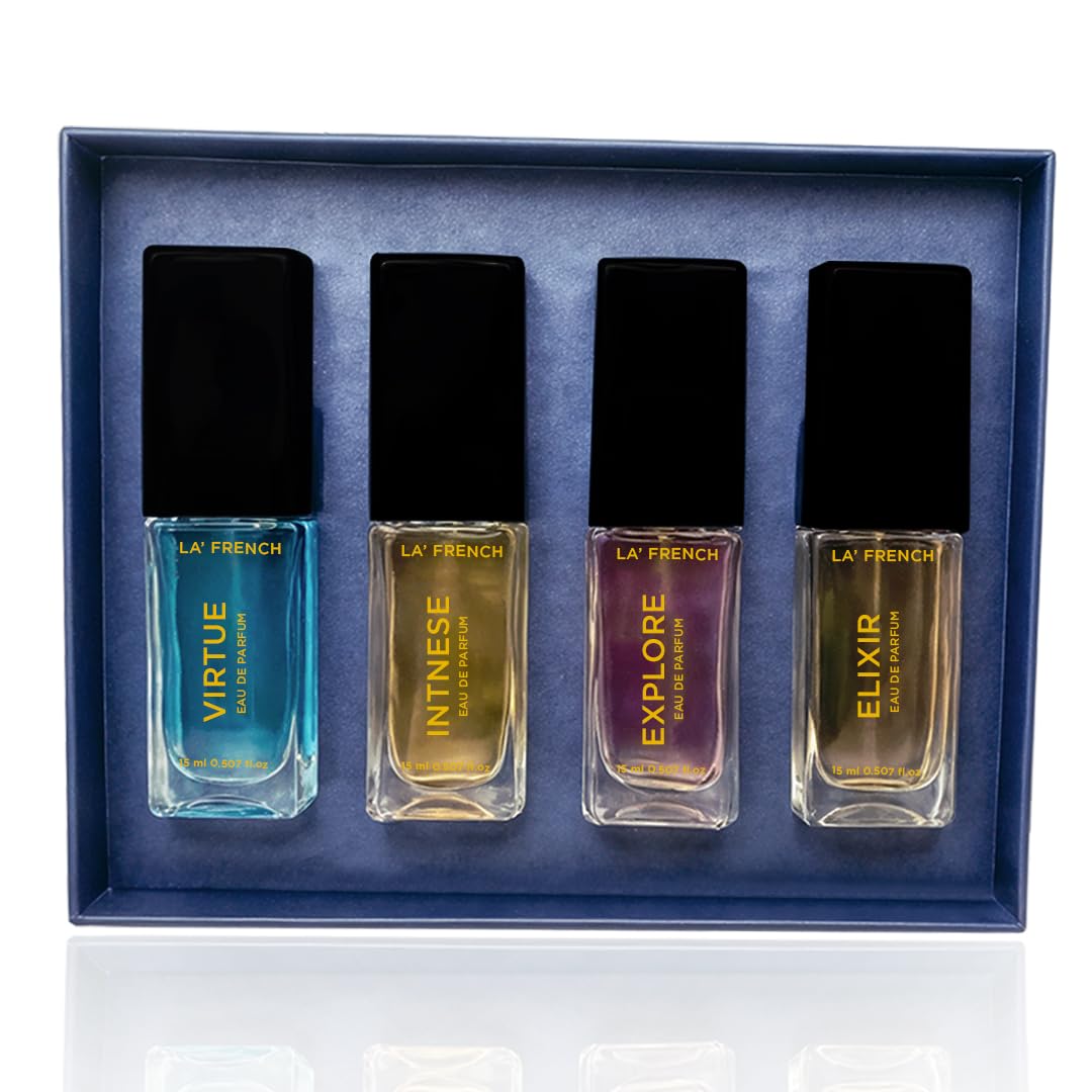 Purple Perfume Gift Set for Men & Women 4x15ml | Elixir Explore Intense Virtue | Long Lasting Mini Eau De Parfum Set | Luxury Unisex Fragrance Gift Pack
