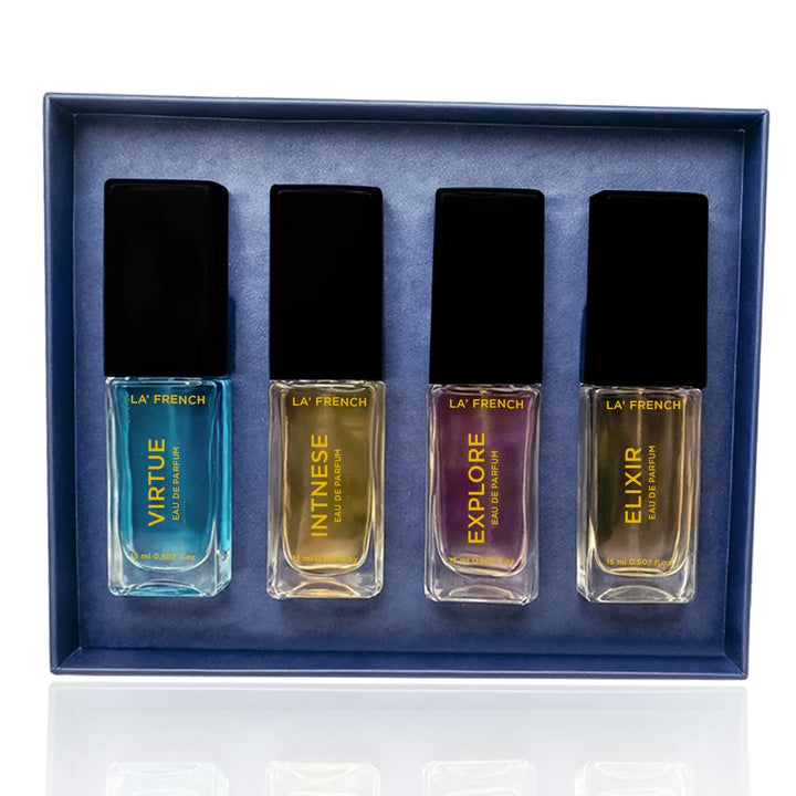 Purple Perfume Gift Set for Men & Women 4x15ml | Elixir Explore Intense Virtue | Long Lasting Mini Eau De Parfum Set | Luxury Unisex Fragrance Gift Pack