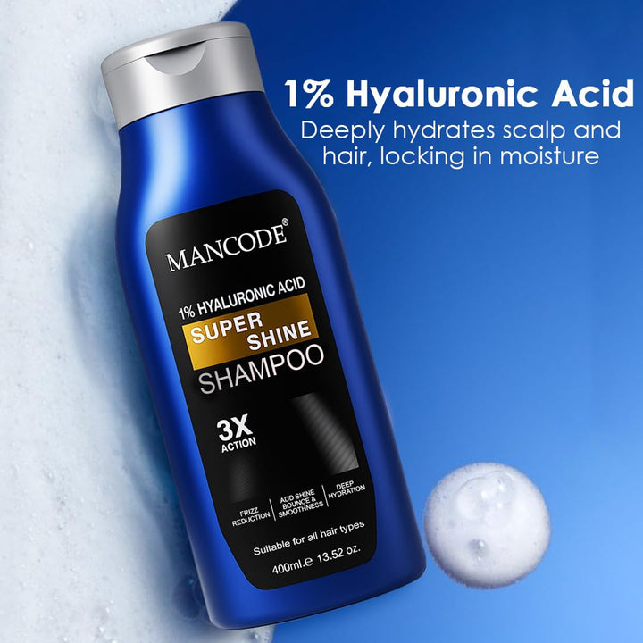 Super Shine Shampoo (400ml) | 1% Hyaluronic Acid Hydrating Shampoo for Men – Shine, Strength & Repair for Dull Hair