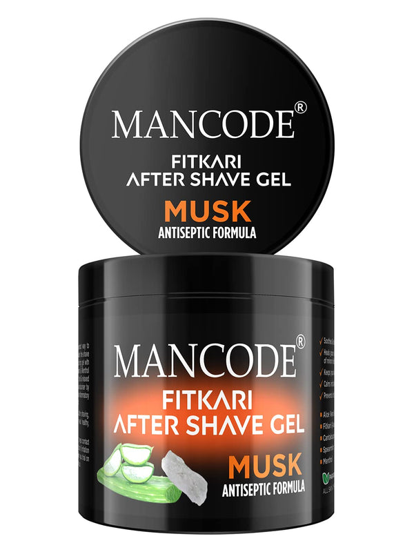 Fitkari After Shaving Gel Musk 100gm | Aloe Vera & Menthol After Shave Gel for Men | Anti-Razor Burn, Soothing & Skin Protection Gel