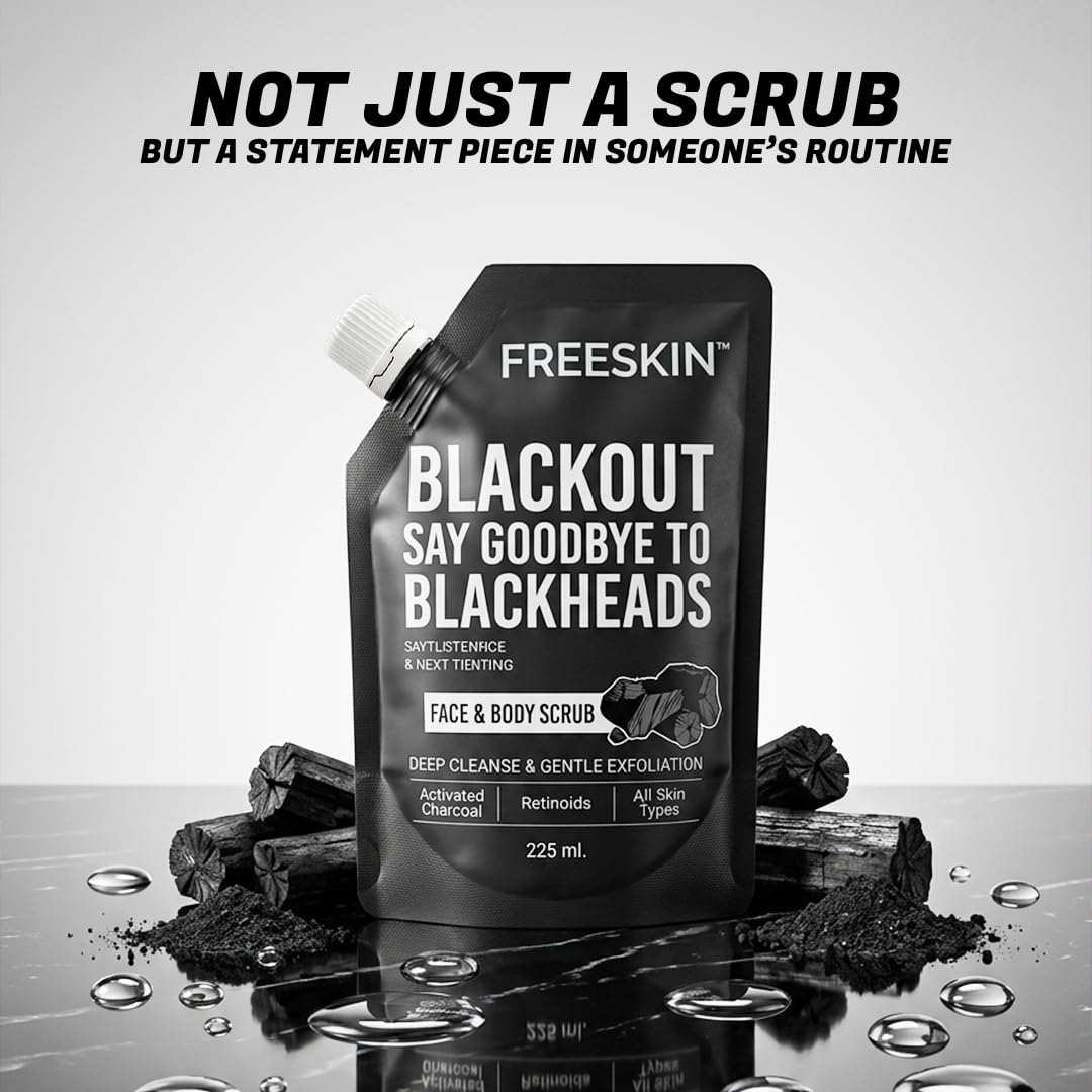 Activated Charcoal Face & Body Scrub 225ml | Deep Cleansing & Blackhead Removal Scrub