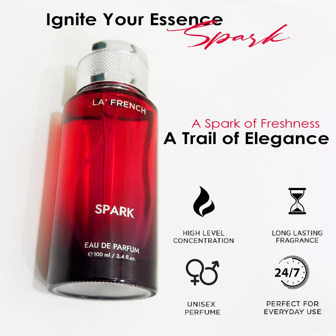 Spark Eau De Parfum 100ml | Long Lasting Fresh Citrus Fruity Fragrance | Premium Unisex Perfume for Men & Women | Energetic & Vibrant Scent