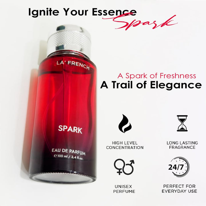 Spark Eau De Parfum 100ml | Long Lasting Fresh Citrus Fruity Fragrance | Premium Unisex Perfume for Men & Women | Energetic & Vibrant Scent