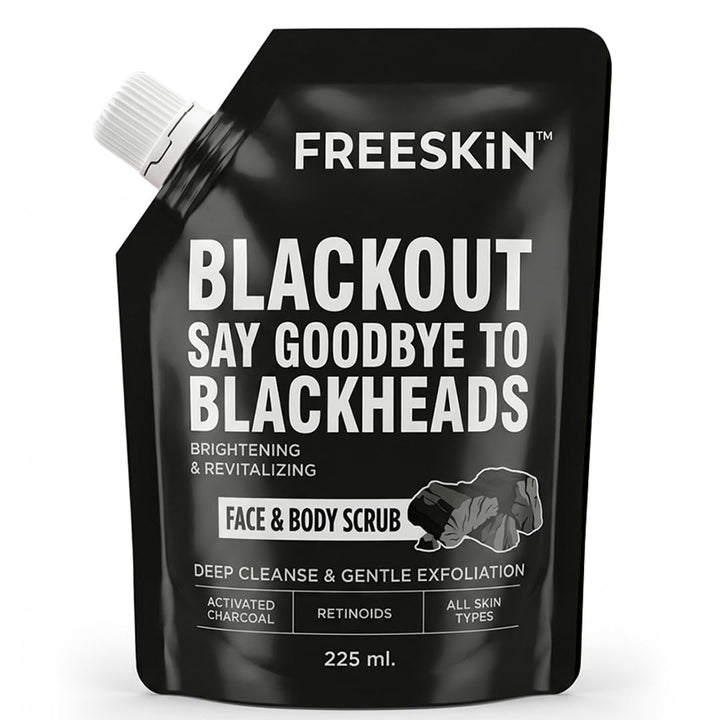 Activated Charcoal Face & Body Scrub 225ml | Deep Cleansing & Blackhead Removal Scrub