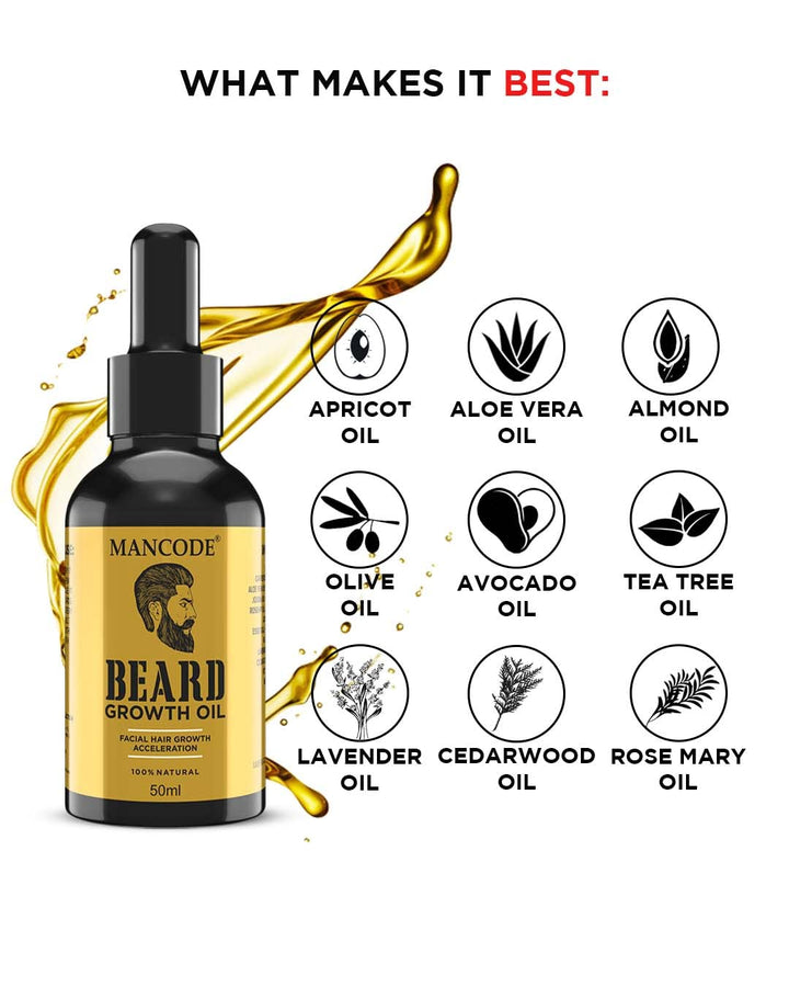 Beard Growth Oil Accelerator 50ml | Fast Beard Growth Oil for Men | Thicker Fuller Beard & Patchy Beard Solution | Non-Greasy Nourishing Beard Oil