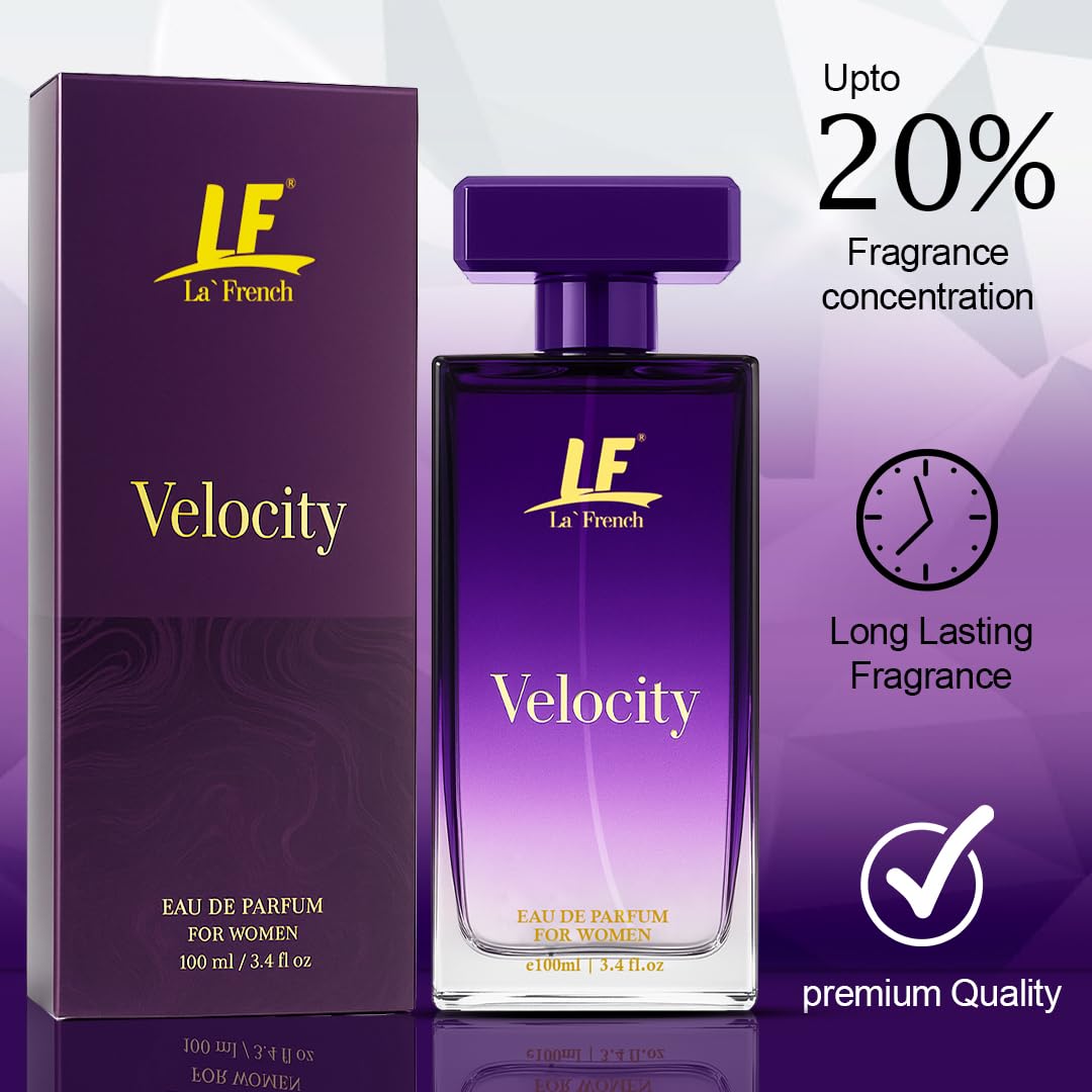 Velocity Perfume for Women 100ml – Long Lasting Eau De Parfum | Fresh Floral Bergamot Amber Sandalwood Fragrance