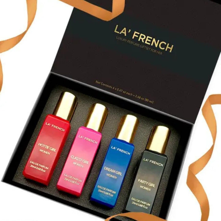 Sassy Luxury Perfume Gift Set for Women – Set of 4 Mini Perfumes (20ml Each) | Long-Lasting & Luxurious Fragrances | Premium Combo Gift Set for Girls & Women | Perfect for Gifting & Everyday Elegance