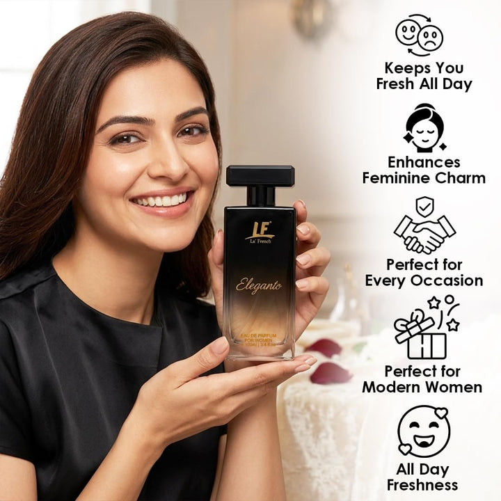 Eleganto Perfume for Women- 100ml | Premium Eau De Parfum | Long Lasting Fresh Floral Fragrance | Ideal for Special Occasions | Luxury Scent for Her