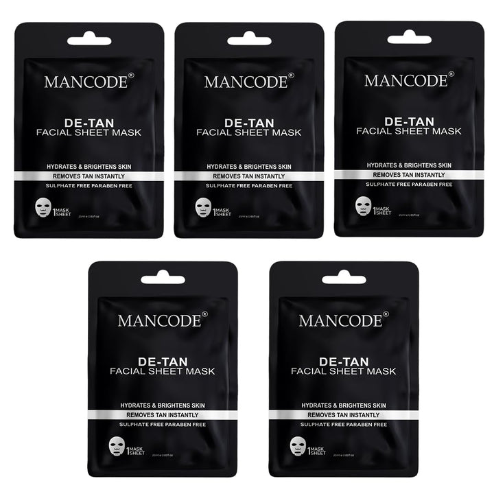 De Tan Facial Sheet Mask 25ml Combo Pack of 5 | Instant Tan Removal