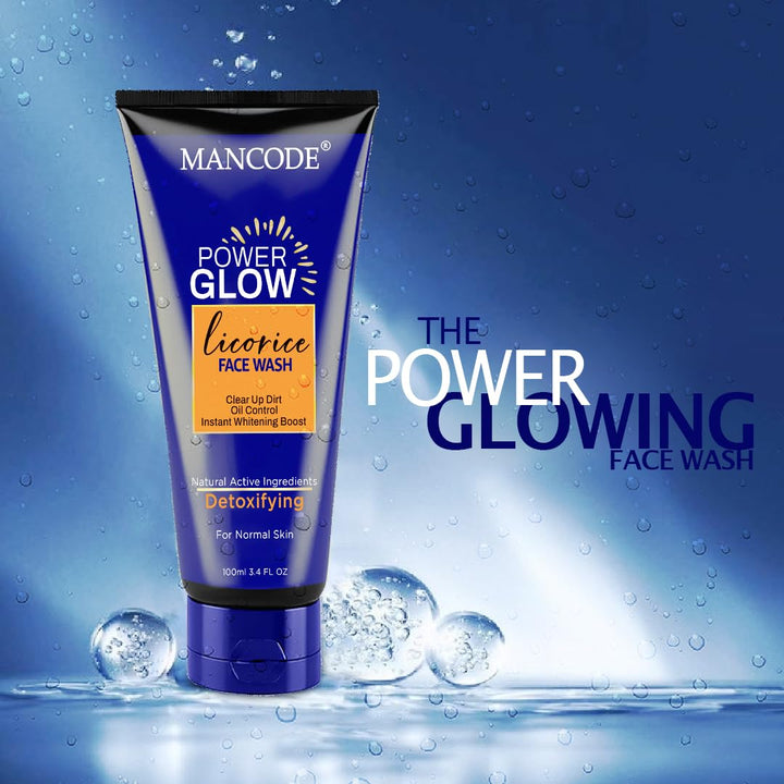 Power Glow Licorice Face Wash 100ml for Men | Instant Brightening & Oil Control Face Wash | Deep Cleansing Cleanser for All Skin Types