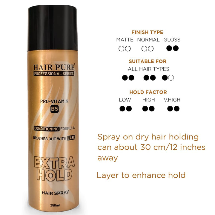Extra Hold Hair Spray 250ml | Long Lasting Hair Styling Spray | Strong Hold & Easy Brush Out Formula | Pro-Vitamin B5 Hair Spray