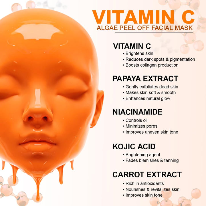 Vitamin C Algae Peel Off Facial Mask Kit | Brightens Skin Tone, Hydrates &; Nourishes | Suitable for All Skin Types | Powder 25g + Gel 75ml