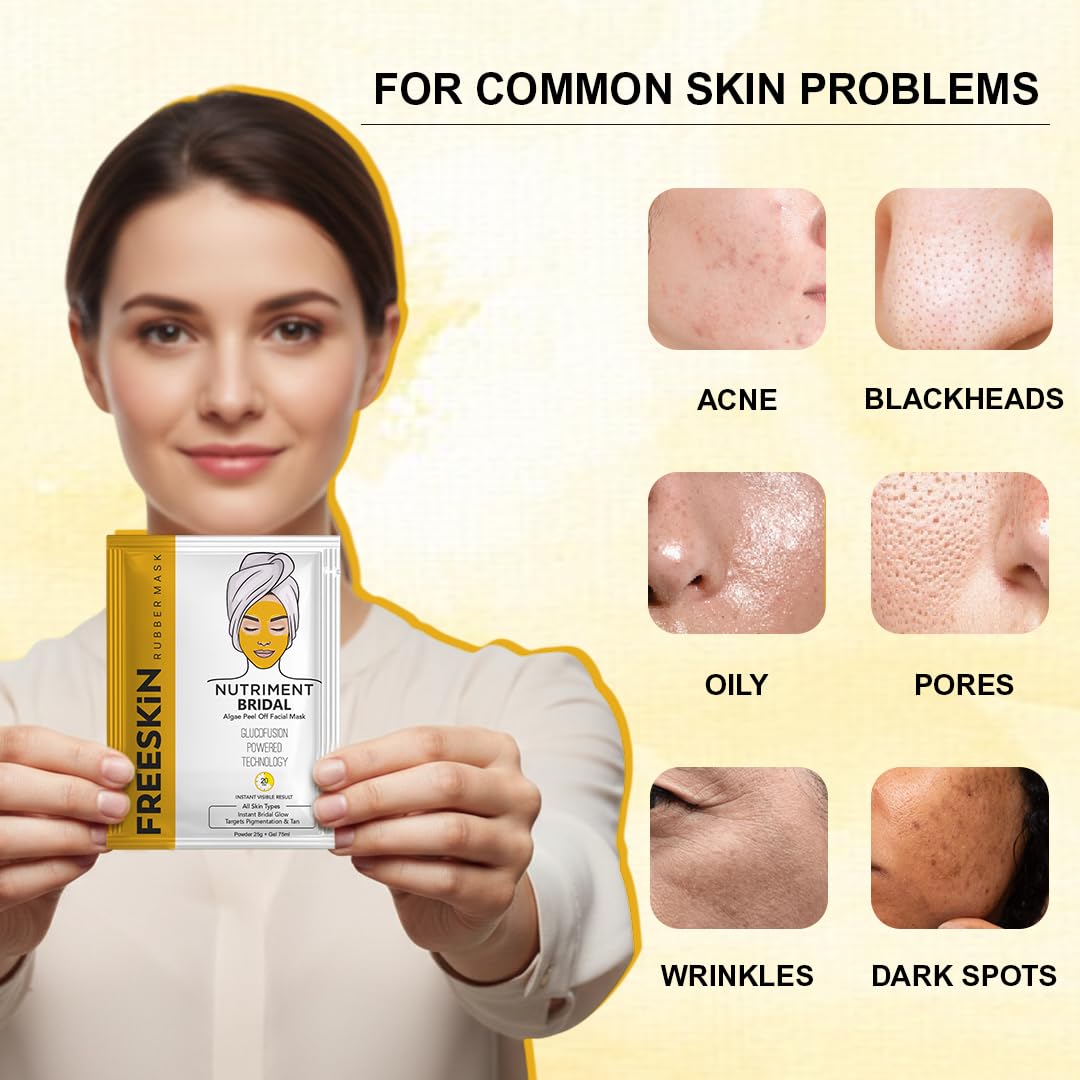 Bridal Algae Peel-Off Mask Kit for All Skin Types | Instant Bridal Glow | Targets Pigmentation &amp; Tan Removal | Professional Facial Treatment | Powder 25g + Gel 75ml