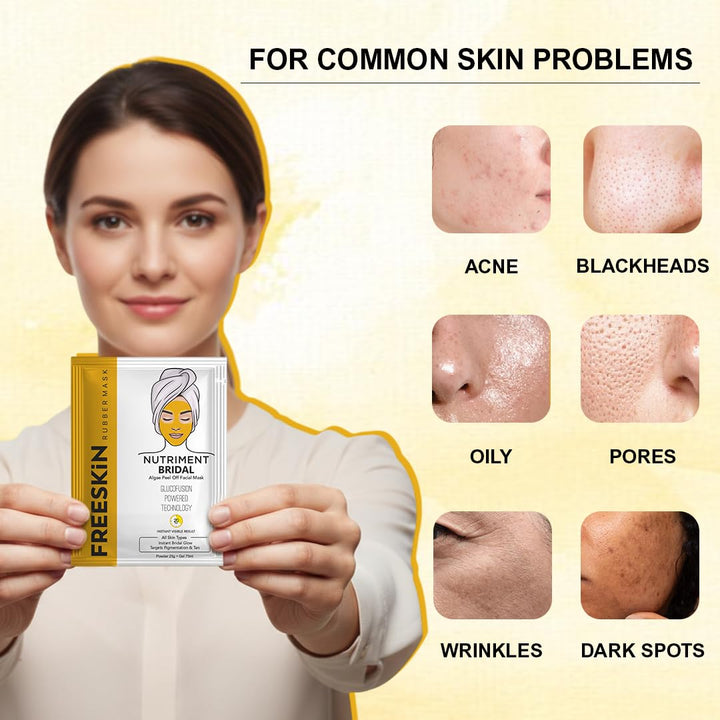 Bridal Algae Peel-Off Mask Kit for All Skin Types | Instant Bridal Glow | Targets Pigmentation &amp; Tan Removal | Professional Facial Treatment | Powder 25g + Gel 75ml